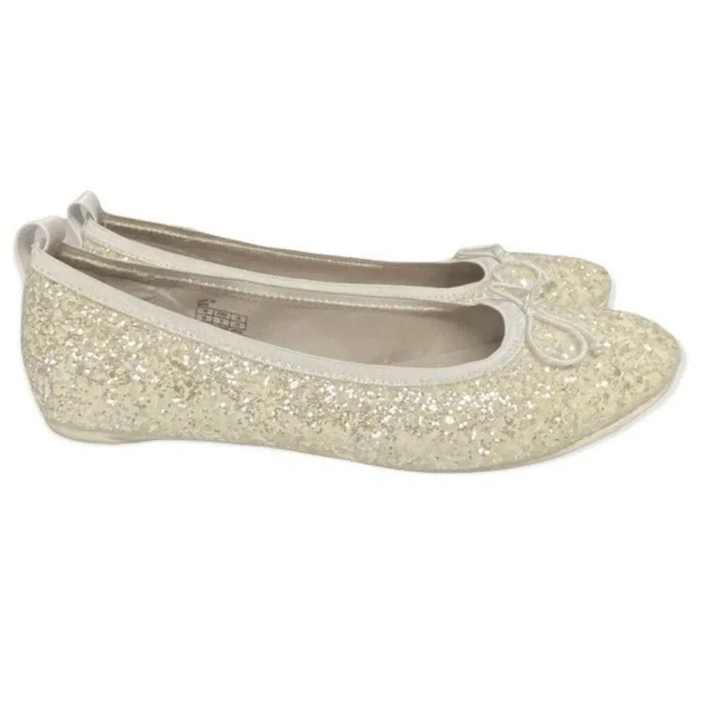 Kenneth Cole Flats ‎ 5.5 Copy Tap White Ballet Sparkly Bow Glitter Dress Party
